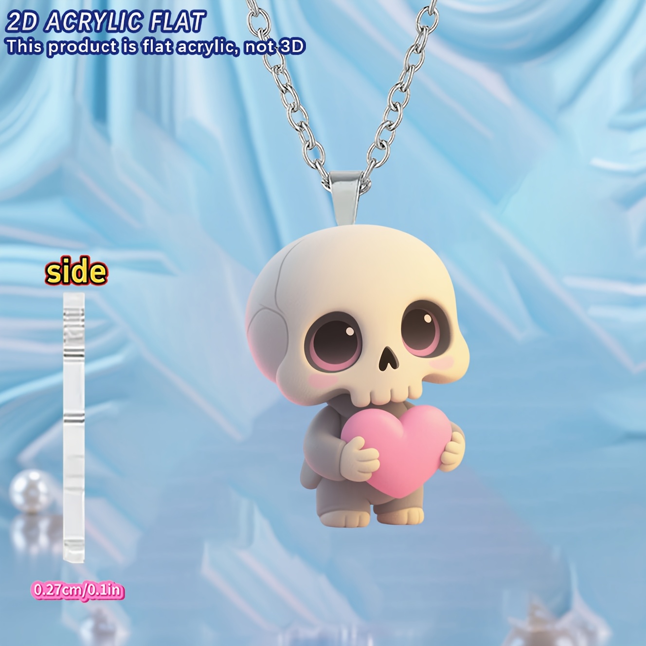 Women's 2D Acrylic Skull Pendant Necklace, Fashion Sweater Chain